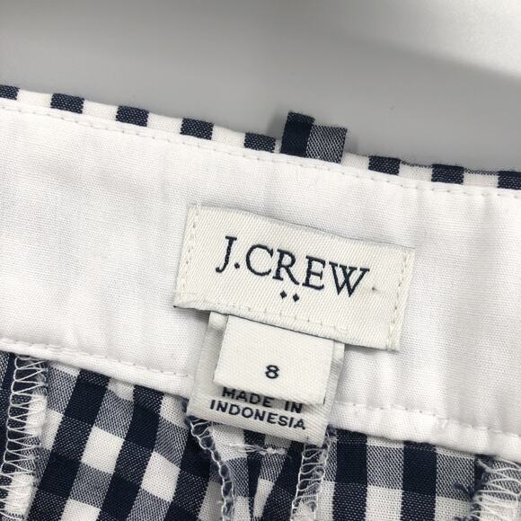 J Crew Factory Pants Womens 8 Gingham Cropped Straight Skimmer Cotton Navy Blue - Picture 6 of 9